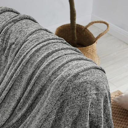 BOURINA Chenille Fluffy Throw Blanket with Decorative Fringe for Couch Cover Sofa Chair Blanket（50×60 Inches） Dark Grey