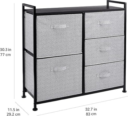 Amazon Basics Closet Organizer with 5-Fabric Storage Drawers for Bedroom, Living Room, Black