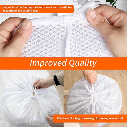 Polecasa Heavy Duty Diamond Mesh Laundry Bags 24x36" - Machine Washable Large Commercial Grade Laundry Bag with Drawstring & ID Tag for College Dorms, Travel, Sports Equipment – White