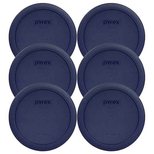 Pyrex Bundle - 6 Items: 7201-PC 4-Cup Dark Blue Plastic Food Storage Lids Made in the USA