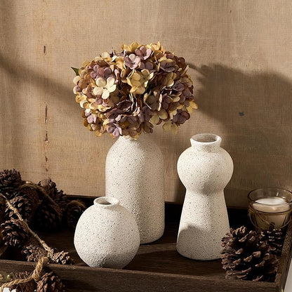 Ceramic Vase Set of 3 for Home Decor, Handcrafted Sesame Dot White Rustic Terracotta Vases, Vintage Farmhouse Decor, Minimalist Decorative Vases for Table Centerpiece Fireplace Nightstand Decoration