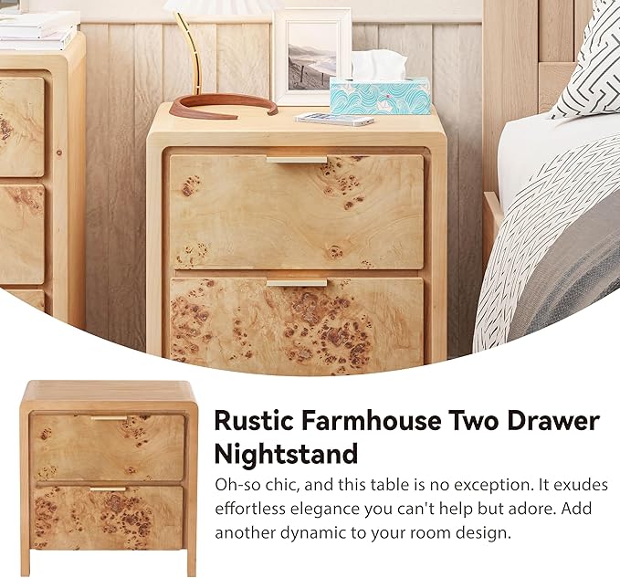 COZAYH Fully Assembled Farmhouse Nightstand with Drawer, Distressed Wood Retro Accent Bedside Table, Small Nightstand Organizer, Mid Century Modern End Table for Bedroom, Rustic, Burl