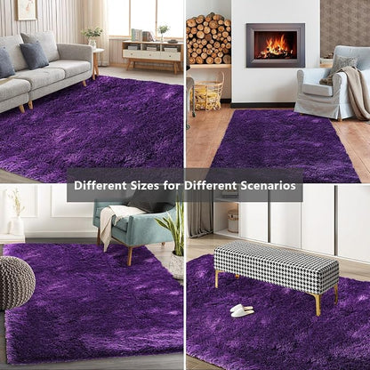 Shag Area Rugs for Bedroom Living Room,6X9 Ultra Soft Purple Fluffy Area Rugs for Dorm,Indoor Carpet Plush Rugs for Home Decor, Purple