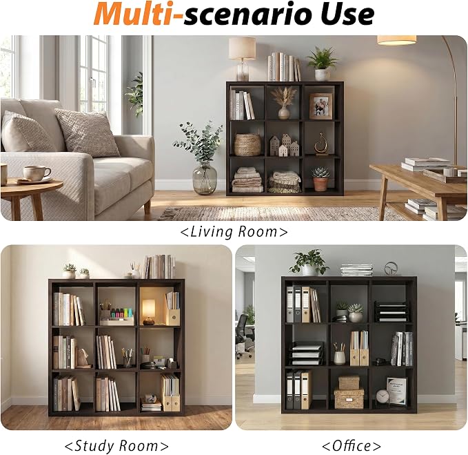 WannabeMyself【2026 Wooden Thick Frame】 9 Cube Storage Organizer with Anti-Tipping Kits, Reversible Open Back Book Shelf,Bookcase for Living Room,Bedroom,Entrance Hall,Office,11.6×36.3×36.3,Chocolate