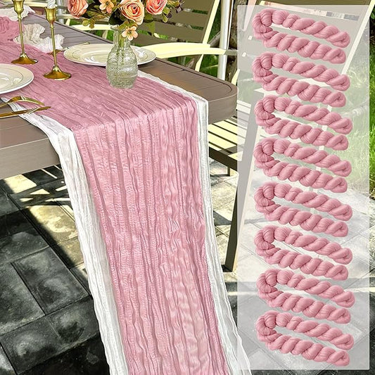 8 Pack Dusty Rose Cheesecloth Table Runner 22 x 108 inch Gauze Cheese Cloth Table Runner Bulk for Rustic Wedding Baby Shower Birthday Party Boho Table Decor