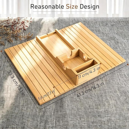 Yoshiky 2 Pack Bamboo Couch Armrest Table, Couch Arm Tray with Removable Couch Cup Holder, 2 in 1 Design Foldable Anti-Slip Bamboo Couch Tray and Sofa Cup Holder for Drink