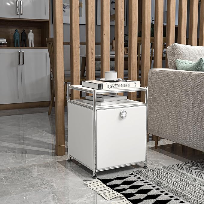Simplink Matte Storage Cart with Flap Door, Large Capacity Storage Cart with Detachable Wheels, DIY Modern Home Furnishing, Great for Home, Office, Bedroom, Kitchen (White)
