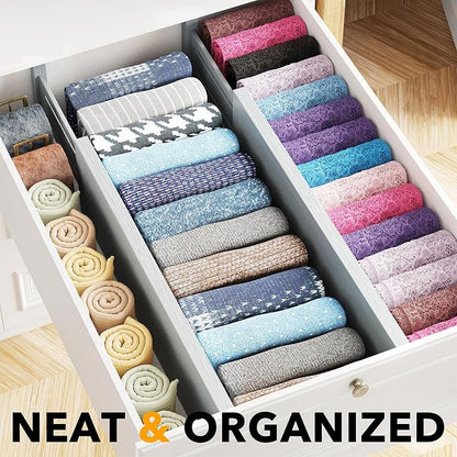 SpaceAid Bamboo 4 Pack Dresser Drawer Dividers, 4.65“ High Adjustable 17“-22” Drawer Organizers, Expandable Organization for Clothing, Clothes, Dressers, Gray