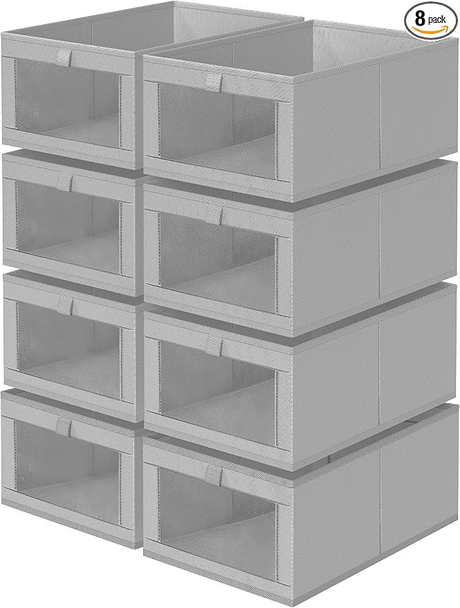 Criusia 8 Pack Linen Closet Organizers and Storage, Large Linen Closet Baskets for Organization, Foldable Storage Containers for Toys, Clothing, Towels, Jeans, Books, Shelves, Grey