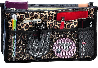Vercord Purse Organizer Insert for Handbags Bag Organizers Inside Tote Pocketbook Women Nurse Nylon 13 Pockets Leopard Small