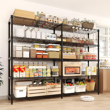 GarveeLife 70" H Storage Shelves L-Shaped 1325 LBS Heavy Duty Metal Shelving 5-Tier Wire Shelving for Corner Storage Rack Adjustable Pantry Shelf for Kitchen Pantry, 70.5" H x 59" W x 13.8" D