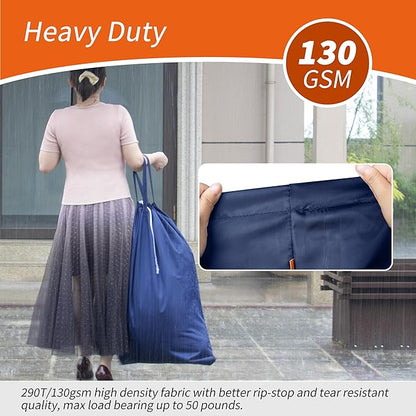 Polecasa 2 Pack Extra Heavy-Duty Laundry Bag 28x36”- Machine Washable Large Storage Bag with Reinforced Handles & Drawstring Closure & ID Tag for College Dorm Travel - Navy