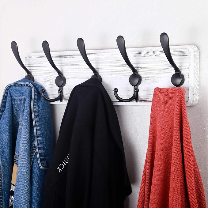 SKOLOO Rustic Wall Mounted Coat Rack: 16" Stud Spacing, Pine Real Wood Plank Wall Coat Rack with 5 Triple Hooks, Farmhouse Coat Hanger Wall Mount for Hanging Backpack Jacket Coat Hat