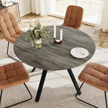 Extendable Round Dining Table Set for 4 People, 43.3"-59.1" Extendable Kitchen Table with 4 Upholstered Chairs, Space Saving for Kitchen Dining Room (Grey Table+4 U-Shaped Brown Chairs)
