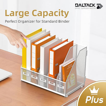 DALTACK Desk Organizers Metal Magazine File Holder with 5 Vertical Compartments Folder Storage Binder Organizer for Office Home School Organization, White Plus