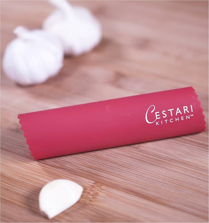 Cestari Silicone Garlic Peeler Roller Tube – Effortless Garlic Skin Remover for Home Cooks & Chefs – BPA-Free, Odor-Resistant, Dishwasher Safe Kitchen Tool – Fast, Mess-Free Prep – Red