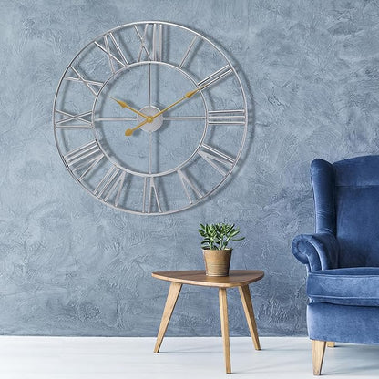 Sorbus Large Wall Clock for Living Room Decor - 16 inch Big Wall Clock Decorative - Battery Operated - Roman Numeral Analog Large Clock for Bedroom, Room, Home, Kitchen, Office, Wall Decor (Silver)