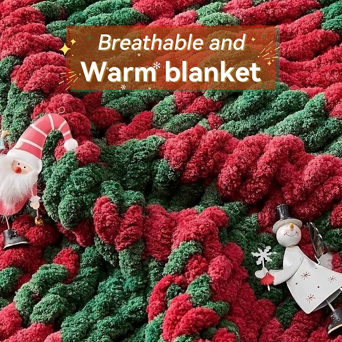 Negwoo Chunky Knit Throw Blanket, 40''*50'' Knitted Throw Chenille Yarn for Bed Couch, Handmade Stripe Crochet Big Thick Blanket, Machine Washable Cute Comfy Blanket for Home Decor
