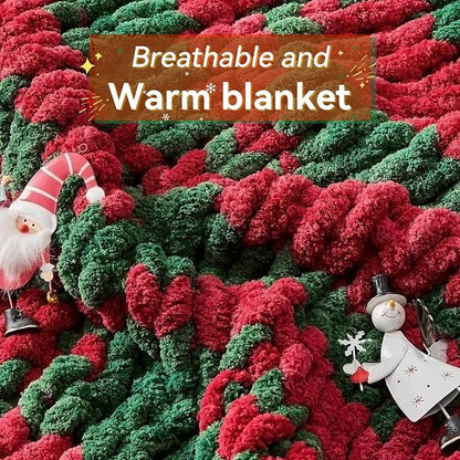 Negwoo Chunky Knit Throw Blanket, 40''*50'' Knitted Throw Chenille Yarn for Bed Couch, Handmade Stripe Crochet Big Thick Blanket, Machine Washable Cute Comfy Blanket for Home Decor