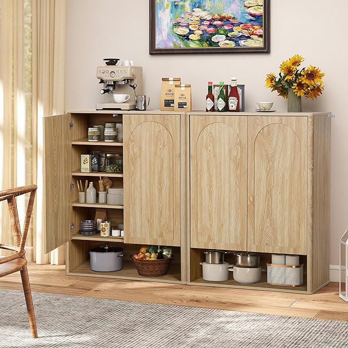 Shoe Cabinet, 5 Tier Wooden Shoe Storage Organizer Cabinet with Adjustable Shelves, Shoes Rack Accent Cabinet for Entryway Hallway Living Room, Natural