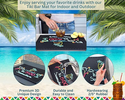 It's 5:00 Somewhere Tiki Bar Mat 18x12 in, Bar Mats for Bartending for Hawaiian Decorations, Luau Party Decorations & Hawaiian Party Decorations, Bar Mats for Countertop, Tiki Bar Essentials