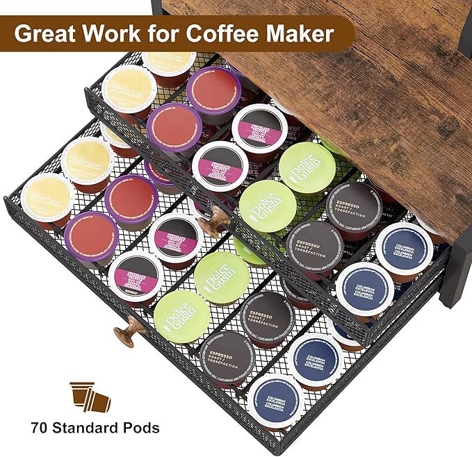 TQVAI Coffee Bar Organizer, Maximize Small Countertop Space, 70 Standard Capsules Capacity with Sliding Pods Drawer, 4-Tier Coffee Station Organizer for Home Kitchen Office Commercial