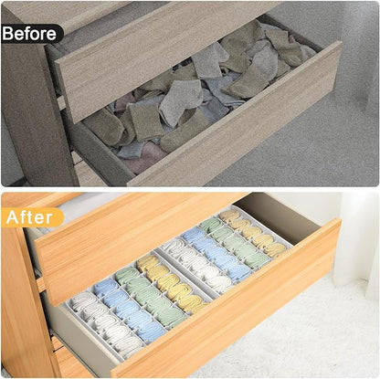 Joyoldelf Sock Organizer Drawer Organizer - Underwear Organizer, 24 Cell Collapsible Closet Organizers and Storage Sock Holders Organizers for Storing Socks, Ties, Belts 6 Pack White