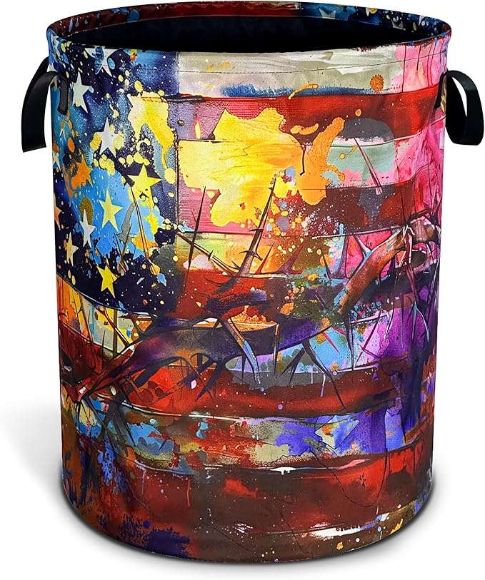 American Flag Laundry Basket Usa Flag Art Oxford Cloth Laundry Hamper With Handle Foldable Portable Clothes Storage Basket 18.9 X 16.5 Inch Storage Bag For Laundry Room/Bathroom/Bedroom/Dormitories