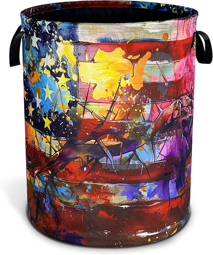 American Flag Laundry Basket Usa Flag Art Oxford Cloth Laundry Hamper With Handle Foldable Portable Clothes Storage Basket 18.9 X 16.5 Inch Storage Bag For Laundry Room/Bathroom/Bedroom/Dormitories