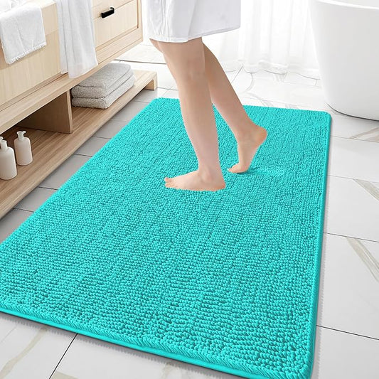 OLANLY Large Bathroom Rugs 59x35, Extra Soft Absorbent Chenille Bath Rugs, Rubber Backing Quick Dry, Machine Washable Bath Mats for Bathroom Floor, Tub and Shower, Home Decor Accessories, Teal