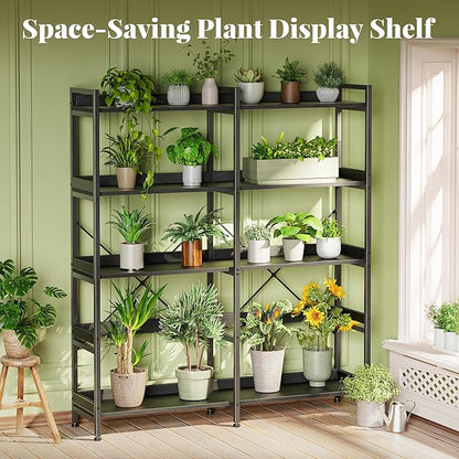 Huuger 5 Tier Bookshelf, Display Bookshelf with 10 Open Shelves and Raised Baffle, 47.2 Inch Straight Wide Bookcase with Metal Frame and Wooden Board, Adjustable Feet, Black