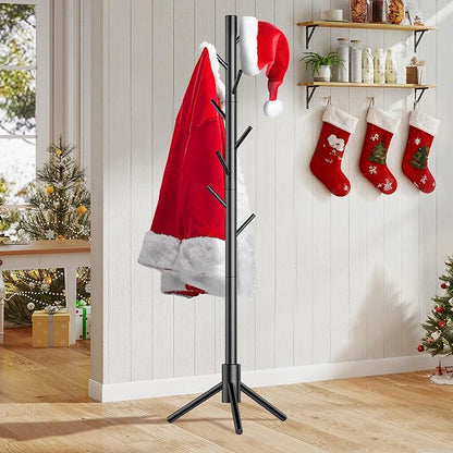 Wooden Coat Rack Stand, Freestanding Coat Rack with 8 Hooks, 3 Adjustable Size Coat Tree for Hats, Coats, Scarves bags, Coat Hanger Stand Used in Bedroom/Office/Entryway,2 PCS (Black)