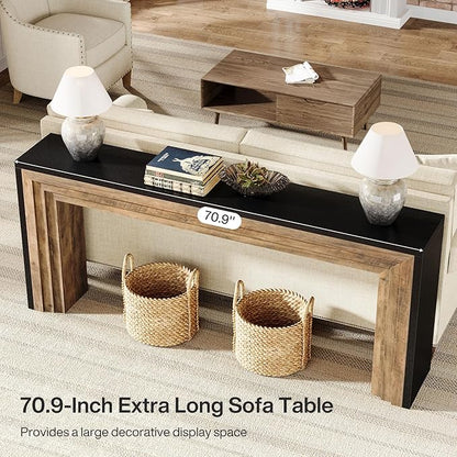 Tribesigns 70.9-Inch Long Console Table, Farmhouse Narrow Wooden Sofa Table Behind The Couch for Living Room, Entryway, Hallway, Foyer, Black + Brown