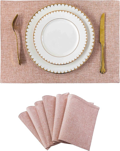Home Brilliant Placemats Set of 6 Pink Apricot Table Place Mats for Women Wedding Valentines Decoration Blush Placemats Washable Place Mats for Dining Kitchen Restaurant Table, Pink