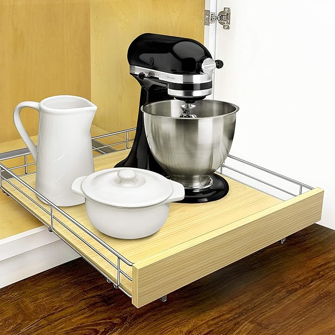 LYNK PROFESSIONAL® SELECT™ Slide Out Cabinet Organizer Pull Out Drawer, 20" x 21" Pull Out Cabinet Organizer – Pull Out Shelves for Kitchen Cabinets – Roll Out - Lifetime Ltd. Warranty, Wood Chrome