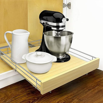 LYNK PROFESSIONAL® SELECT™ Slide Out Cabinet Organizer Pull Out Drawer, 20" x 21" Pull Out Cabinet Organizer – Pull Out Shelves for Kitchen Cabinets – Roll Out - Lifetime Ltd. Warranty, Wood Chrome