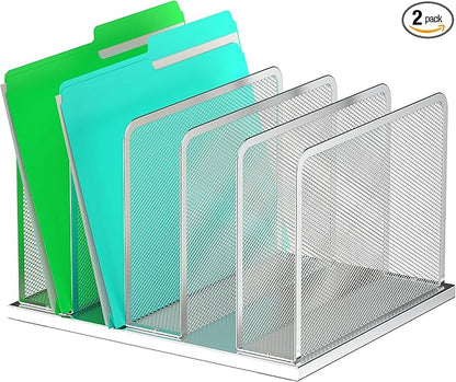 Kuntine.B Desk File Organizer Upright Mesh Desktop Organizer File Sorter Office Organization File Holder for Home, Office & Classroom (Silver, 1 Pack 5-Section)