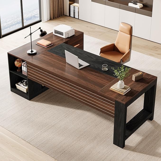 Tribesigns 78" L Shaped Executive Desk, Large Office Computer Desk with Drawers and Lateral File Cabinet, Modern Business Furniture Workstation with Storage Shelves for Home Office