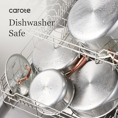 CAROTE 10" Tri-Ply Stainless Steel Frying Pan, Non-Toxic Fry Pan Egg Pan Omelet Pans, Oven Safe, Induction, Ceramic and Gas Cooktops Compatible, Polished Silver
