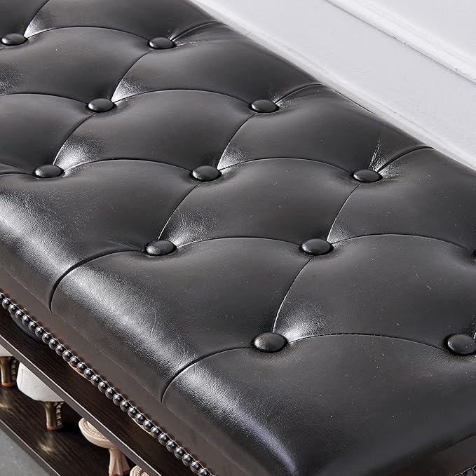 Shoe Storage Bench with Cushion, Entry Bench with Storage Solid Wood Shoe Bench Ideal for Entryway Living Room and Corridor (Walnut 39.4'')