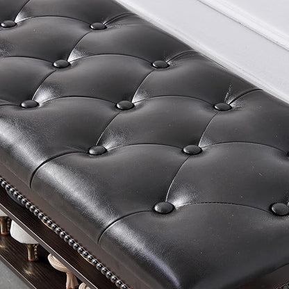 Shoe Storage Bench with Cushion, Entry Bench with Storage Solid Wood Shoe Bench Ideal for Entryway Living Room and Corridor (Walnut 39.4'')
