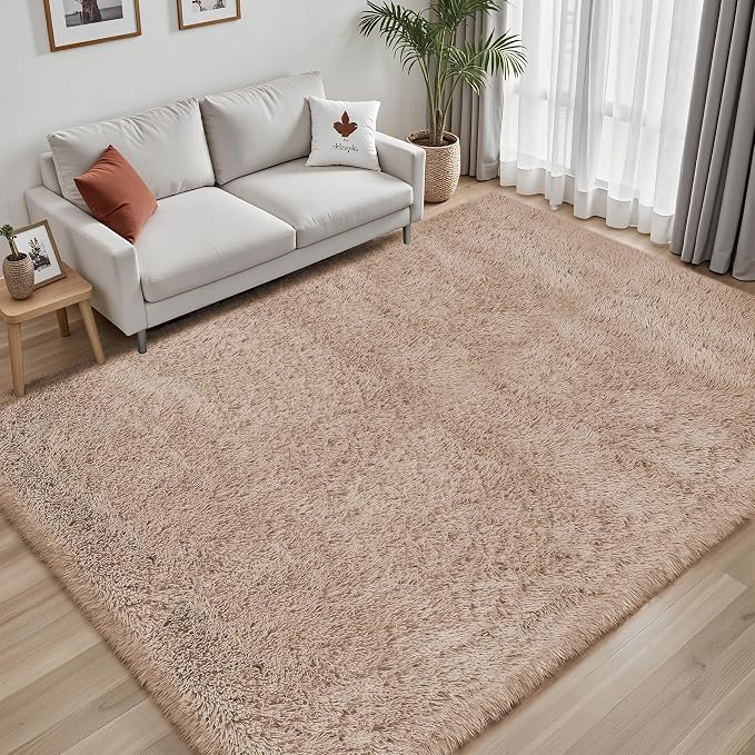 Area Rug for Living Room Bedroom: 4x6 Camel Soft Fluffy Shag Upgrade Non-Slip High Pile Carpet Large Fuzzy Plush Indoor Floor Decor Shaggy Rug for Kid Boys Girls Dorms Playroom Nursery Modern Home
