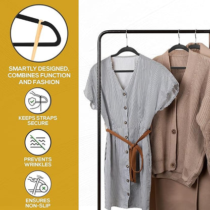 50 Pack New Premium Quality Velvet Hangers Ultra Thin Non Slip Adult Felt Space Saving Hangers for Closet Heavy Duty Coat Pants Jackets Dress Hangers 360° Swivel Hook Hold Upto 10 lbs Black