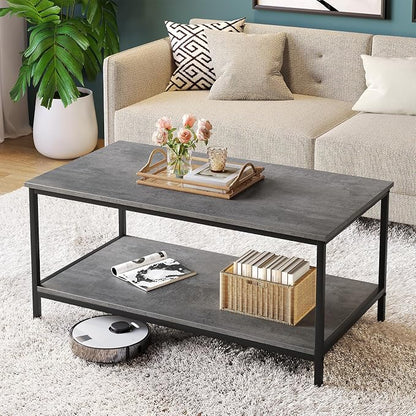 SAYGOER Coffee Table with Storage 2-Tier Industrial Center Table for Living Room, Rectangle Wood Table for Small Spaces Apartment Home Office, Concrete Gray