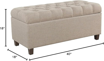 Homepop Home Decor | Tufted Ainsley Button Storage Ottoman Bench with Hinged Lid | Ottoman Bench with Storage for Living Room & Bedroom, Tan