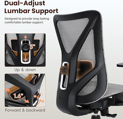Ergonomic Office Chair, Mesh Computer Desk Chairs with Adjustable Lumbar Support, 3D Armrests, Tilt Function, Comfy Wide Seat, Swivel Executive Work Task Chair for Company and Home
