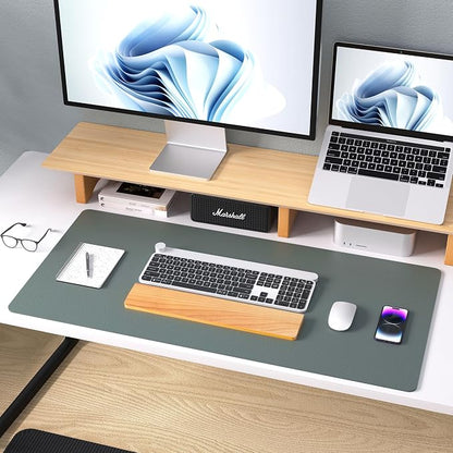 Aothia Leather Desk Protector, Mouse Mat, Non-Slip PU Leather Blotter, Laptop Desk Mat, Waterproof Writing Pad for Office and Home (Jungle Green, 36" x 17")