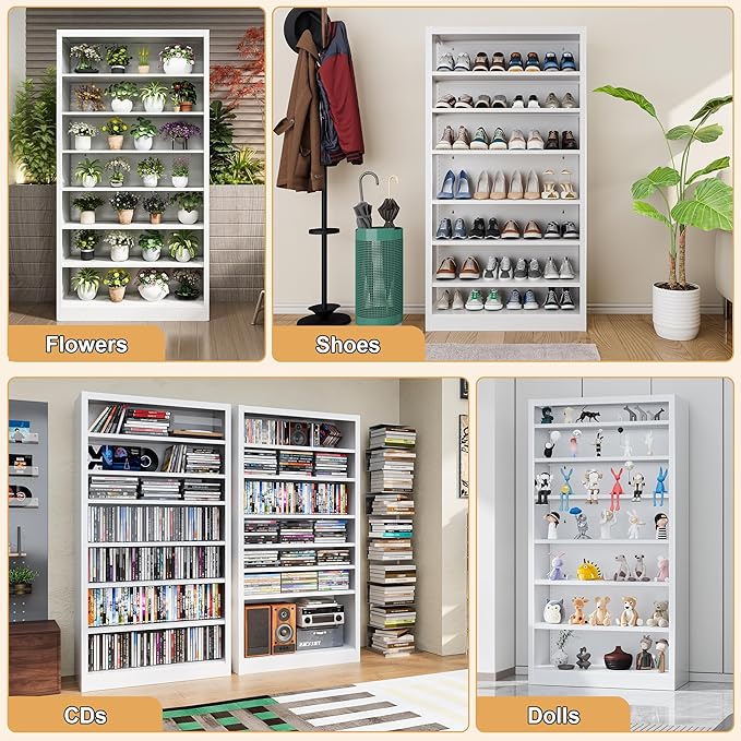 7-Tier Heavy Duty Steel Storage Shoe Rack - Adjustable Shelving Unit with Back Panel for Home, Office & Garage Use - 55" Tall Metal Shoe Organizer Shelf (White, 7 Tier-55 H*27.6W)