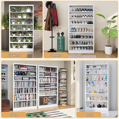 7-Tier Heavy Duty Steel Storage Shoe Rack - Adjustable Shelving Unit with Back Panel for Home, Office & Garage Use - 55" Tall Metal Shoe Organizer Shelf (White, 7 Tier-55 H*27.6W)
