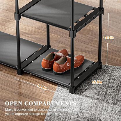 Portable Closet, Freestanding Wardrobe Closet Organizers and Storage,Open Clothing Racks for Hanging Clothes with 4 Shelves and 2 Hanging Rods，47.8x15.8x63.4 Inches